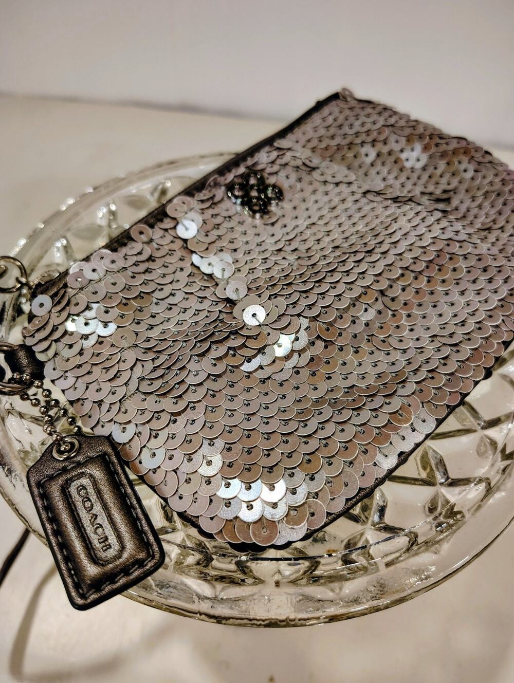 Coach Beige Iridescent Sequined Wristlet EUC 2010
